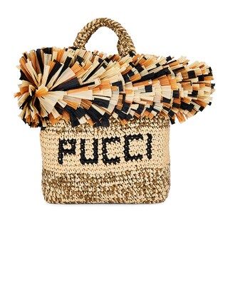 Emilio Pucci Small Rafia Tote Bag in Kaki, Naturale & Nero | FWRD | FWRD 