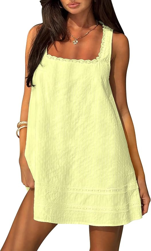 FOMELY Womens Square Neck Cotton Sundress Casual Summer Mini Dress 2026 | Sleeveless Tank Dresses... | Amazon (US)