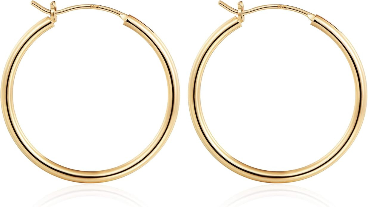 M MOOHAM Gold Hoop Earrings for Women - Hypoallergenic 14K Real Gold 925 Sterling Silver Post Sen... | Amazon (US)