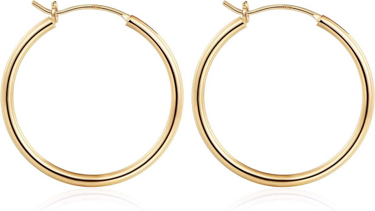 M MOOHAM Gold Hoop Earrings for Women, 14K Real Gold Steling Silver Post Hypoallergenic Hoops Ear... | Amazon (US)