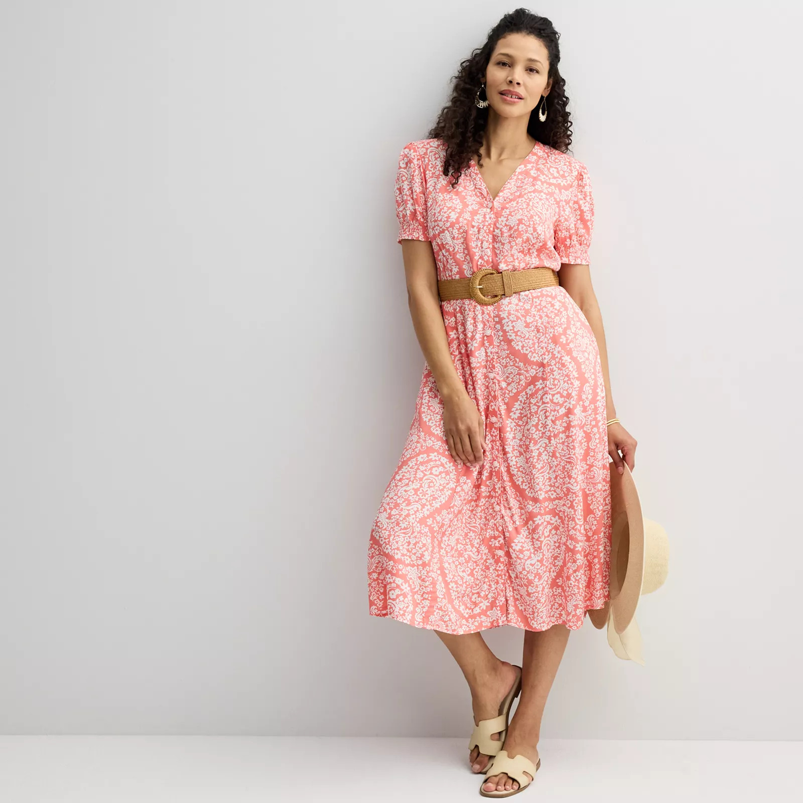 Women's Croft & Barrow® Button Front V-Neck Midi Dress | Kohl's