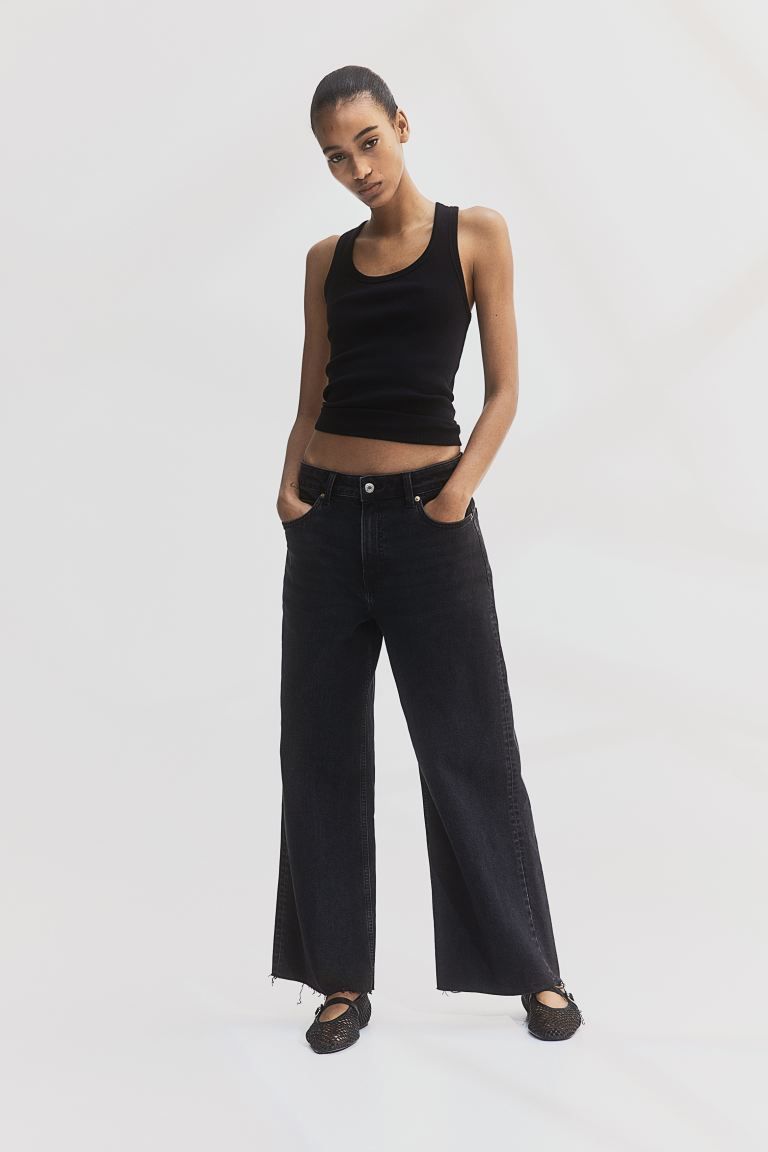 Wide High Ankle Jeans - Dark denim grey - Ladies | H&M GB | H&M (UK, MY, IN, SG, PH, TW, HK)