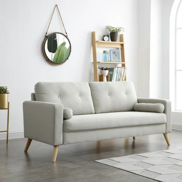 AC Pacific Alvin Mid-Century Tufted Polyester Sofa with Accent Pillows - Walmart.com | Walmart (US)
