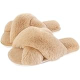 Evshine Women's Fuzzy Slippers Cross Band Memory Foam House Slippers Open Toe | Amazon (US)