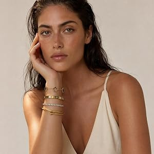 18 K Gold Plated Love Bangle Bracelet Stack for Women,Set of 4 Floral Clover Chain, Tennis Crysta... | Amazon (US)