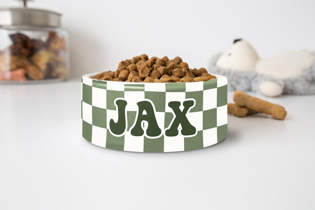 Personalized Checkered Retro Dog Bowl Cat Pet Bowl With Name Retro Water Bowl Ceramic - Etsy | Etsy (US)