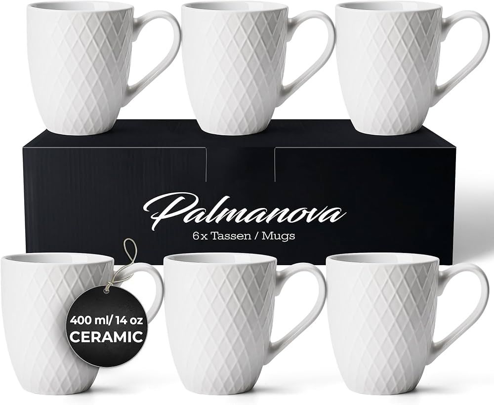MIAMIO - Coffee Mugs set of 6 / Coffee Cups - 6 x 14 Oz Ceramic Mugs - Large Coffee Mugs - Microw... | Amazon (US)