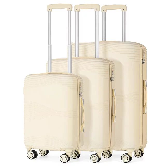 HIKOLAYAE Aden Collection Hardside Luggage Set with 8-Wheel Spinner in Beige, 3 Piece - TSA Compl... | Walmart (US)