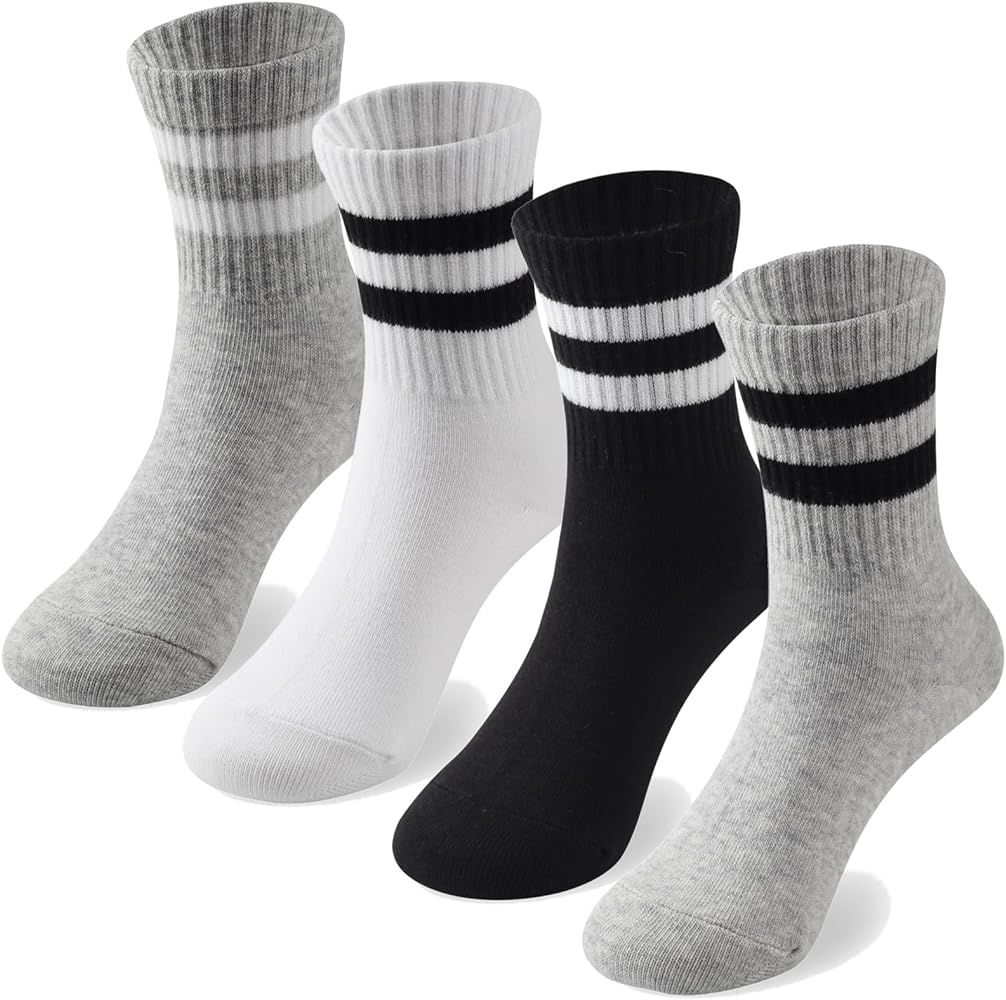 COTTON DAY Unisex School Kids Boys Girls Soft Cotton Black White Gray Athletic Socks with Retro S... | Amazon (US)