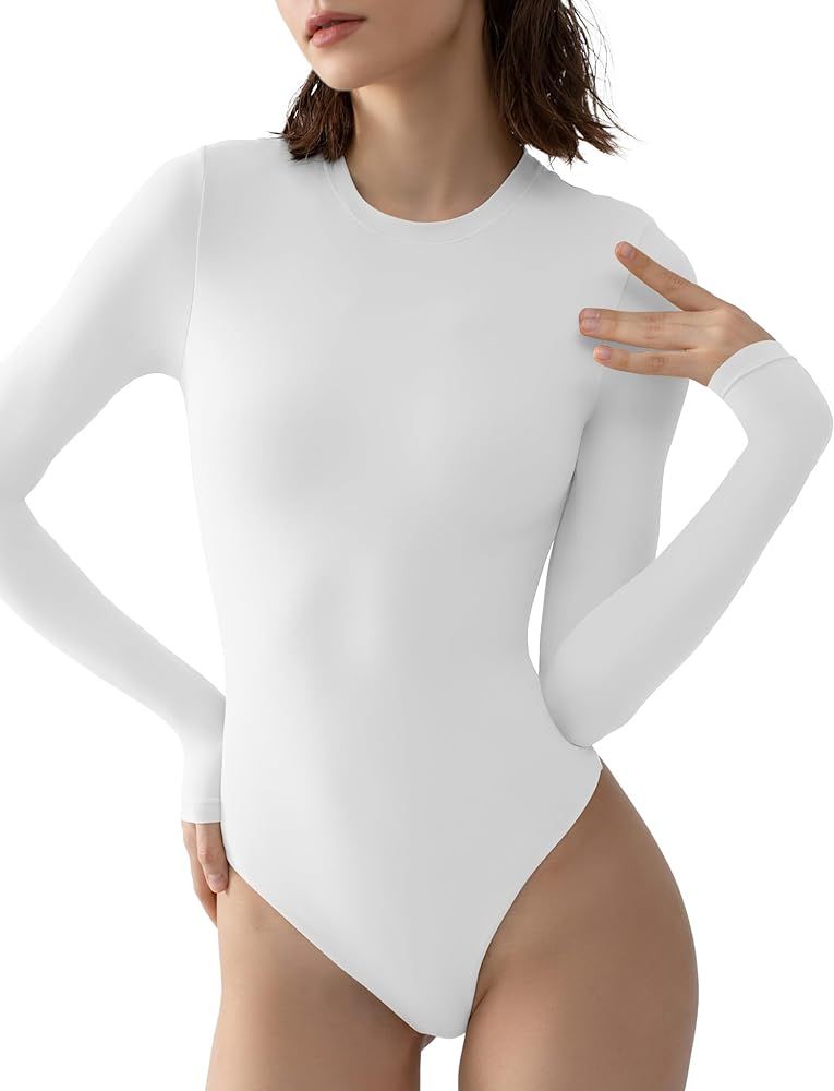 PUMIEY Women's Crew Neck Long Sleeve Bodysuit Sexy Tops Sharp Collection | Amazon (US)
