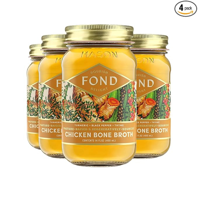 FOND Pasture-Raised Regenerative Chicken Bone Broth infused with Organic Turmeric & Black Pepper | Amazon (US)