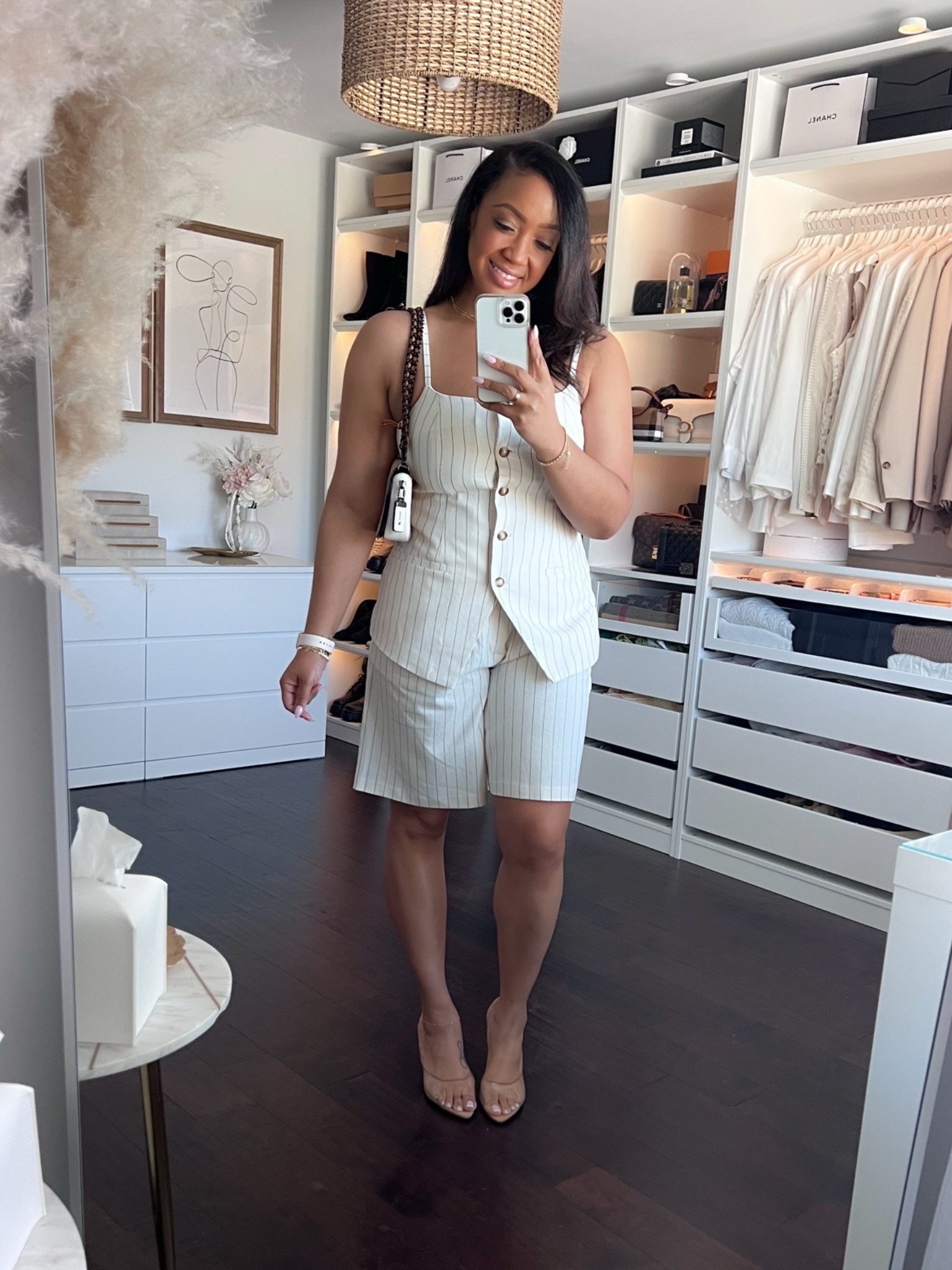 Sharing looks from my latest Walmart Haul. Loved this set so much I got it in the pinstripe. This linen blend set is so nice! Love the Bermuda shorts and vest! Runs TTS and I’m wearing a Large in the top and 12 in the shorts.