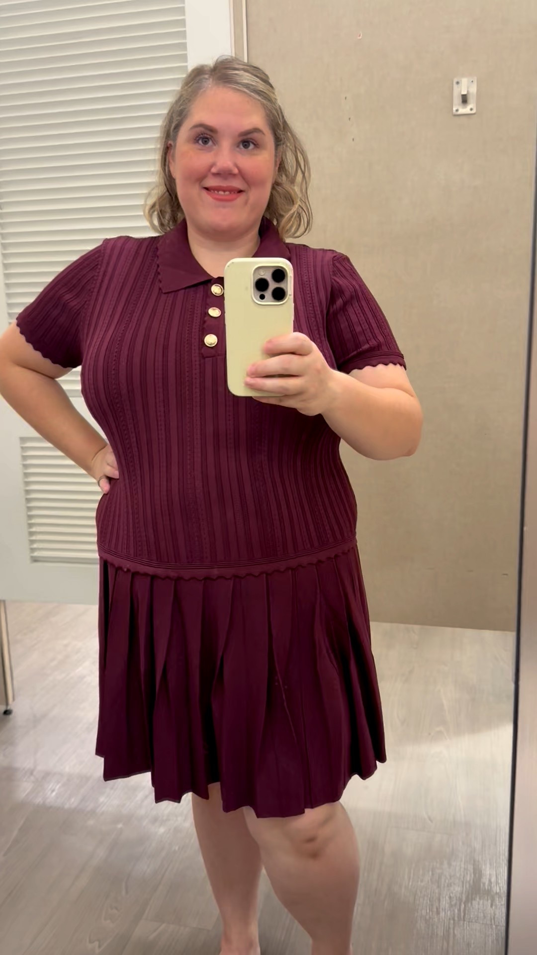 I love this knit dress from @macys. It has collar neckline and gold buttons down the top. I love that there are different textures to the dress even though it’s all one material. The pleated on the bottom make it more flowy. 

#LTKPlusSize #LTKPetite