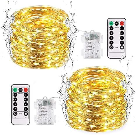 JMEXSUSS 2 Pack Christmas Fairy Lights Battery Operated, 100 LED 33ft Remote Control Fairy Lights... | Amazon (US)