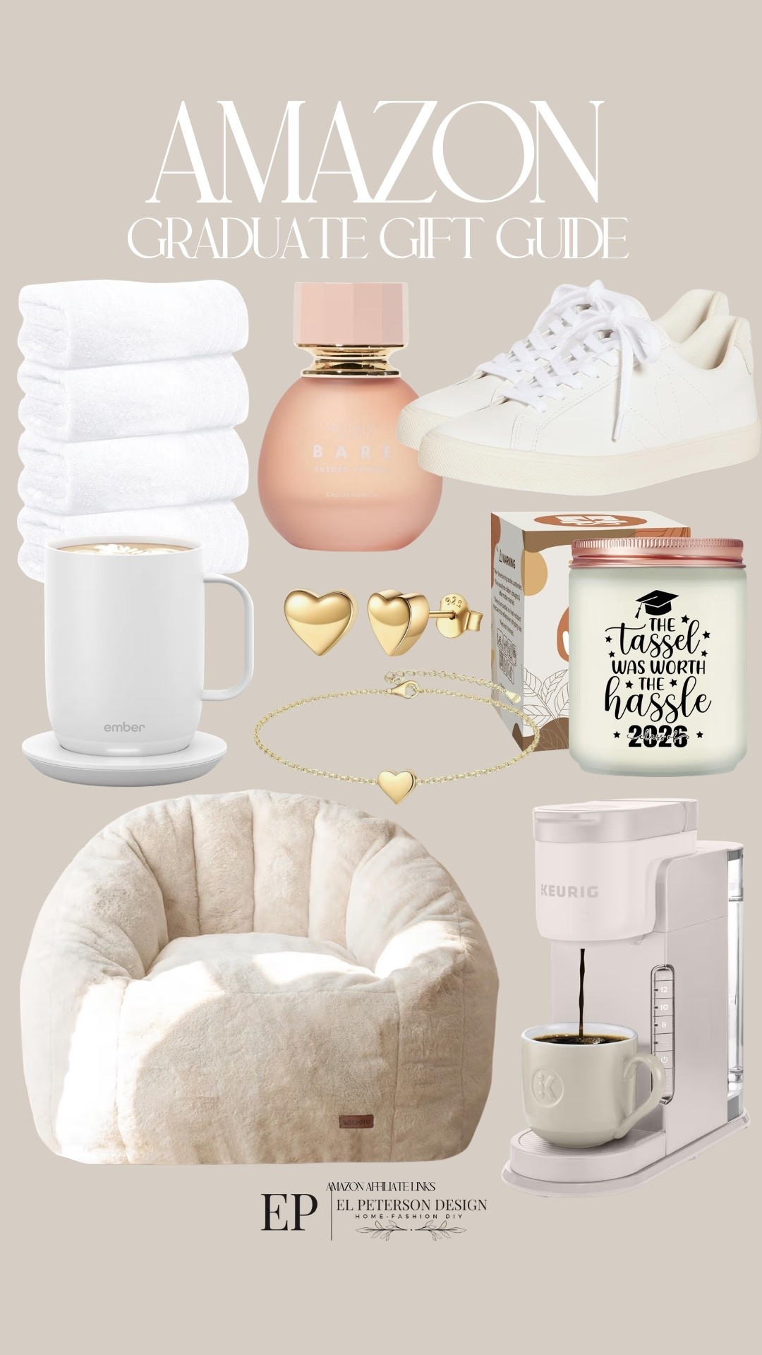 Amazon 
Gift guide for graduate
Beanbag
Sneakers
Earrings
Bracelet
Candle 
Keurig
Coffee warmer
Towels