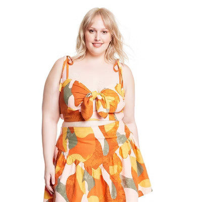 Women's Mixed Paint Print Knotted Crop Tank Top - Fe Noel x Target Orange/Brown/Peach | Target