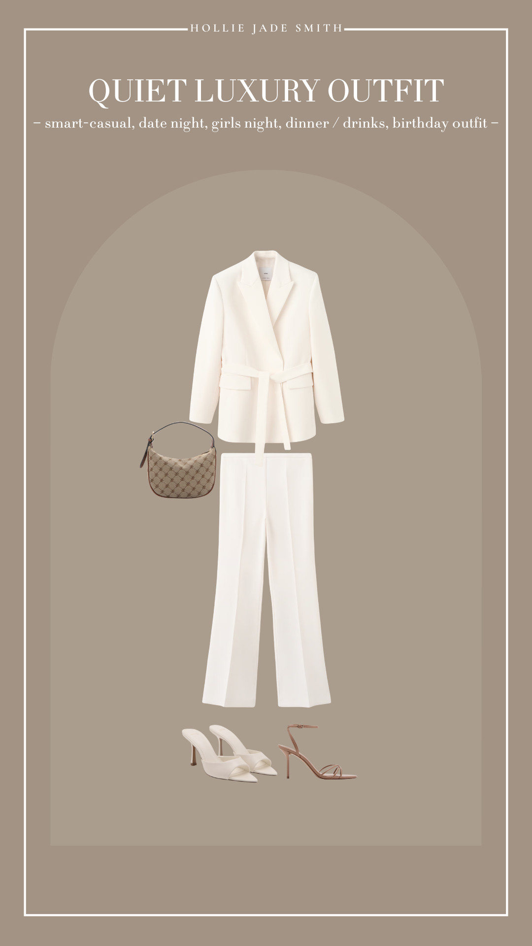 quiet luxury outfit, smart casual, girl night, date night, dinner / drinks outfit, birthday outfit, hen do outfit, white blazer, belted blazer, white trouser set, co ord, mango new in, shoulder bag, new in haul, spring outfits, minimal outfits, nude heels, white mules, high street, luxury for less, styling tips.  

 #LTKuk #LTKspring #LTKsummer