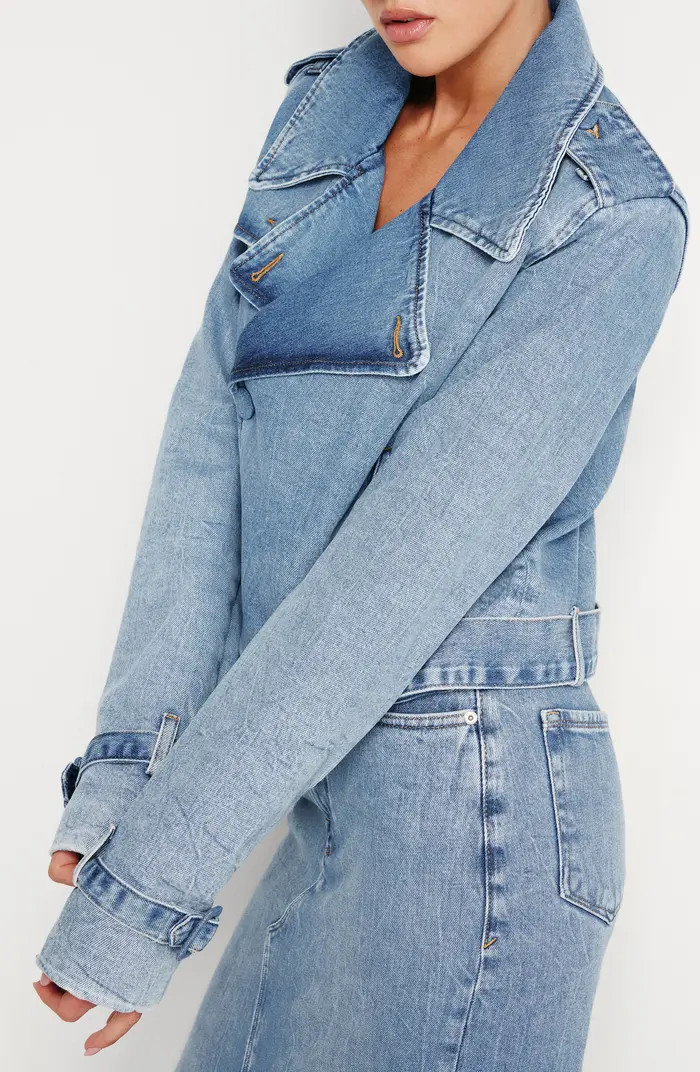 Good American Belted Crop Denim Jacket | Nordstrom | Nordstrom