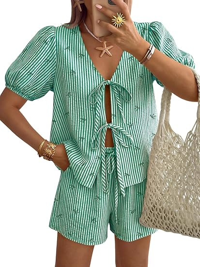 Trendy Queen Short Sets Women 2 Piece Summer Vacation Beach Outfits Going Out Matching Clothes Cu... | Amazon (US)
