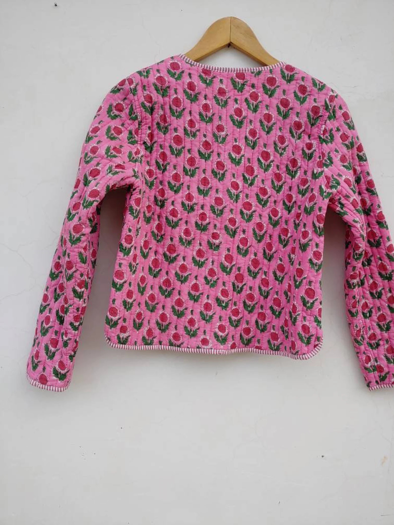 Indian HandBlock Print Fabric Quilted Jacket Short kimono Women Wear New Style Pink Flower Coat | Etsy (UK)