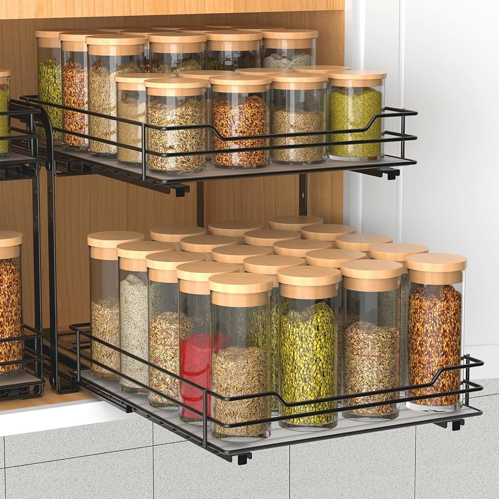BOIVSHI 2-Tier Spice Rack, Pull Out Cabinet Organizer Spice Racks Height Adjustable Heavy Duty Me... | Amazon (US)