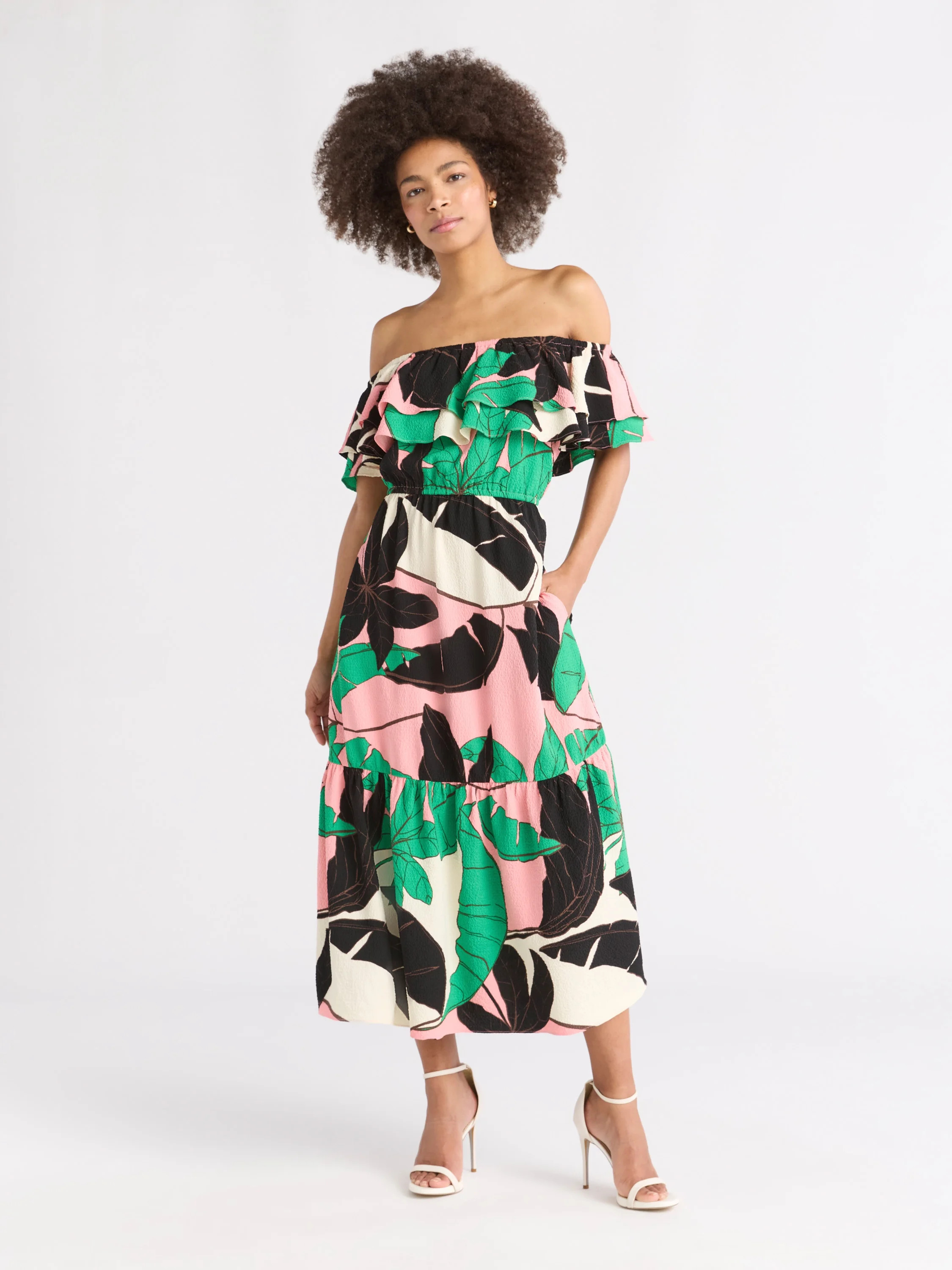 Sofia by Sofia Vergara Women's Ruffle Off Shoulder Maxi Dress, Above Ankle Length, Sizes XS-XXXL | Walmart (US)