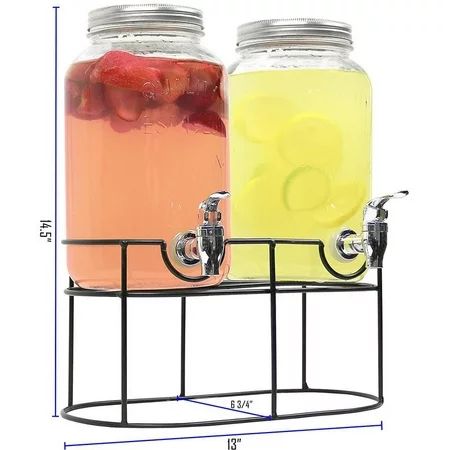 Estilo Glass Mason Jar Double Beverage Drink Dispenser On Metal Stand With Leak Free Spigot, 1 Ga... | Walmart (US)