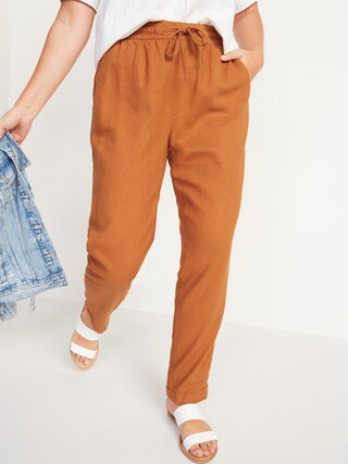High-Waisted Linen-Blend Straight Cropped Pants for Women | Old Navy (US)
