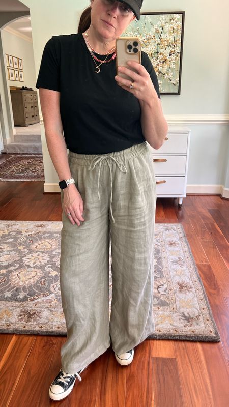Spring day running errands. Mom ootd uniform of the week. Linen pants and comfy tee. Great baseball hat and sneaks. Fun affordable jewelry and necklaces that are bright and lively gemstones. Easy outfit to travel with as well for summer vacation  

#LTKSeasonal #LTKTravel #LTKOver40