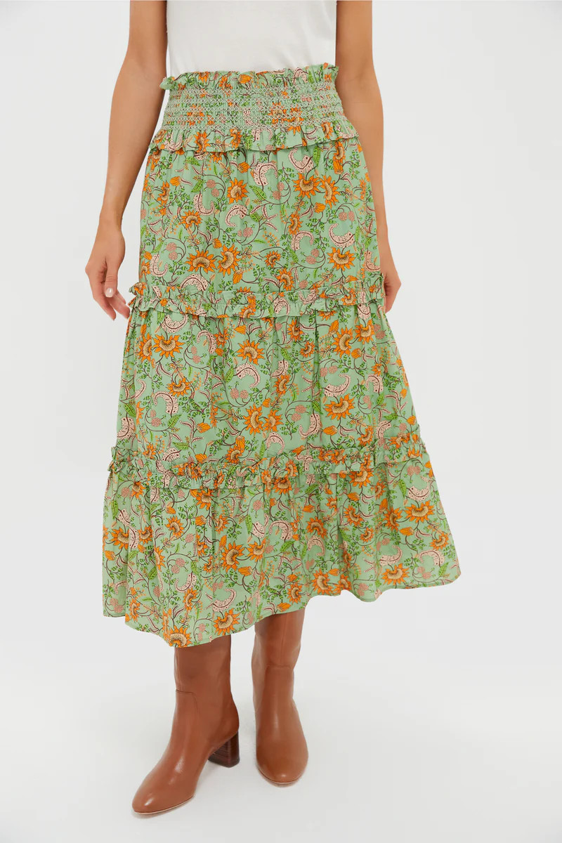 Mint & Orange Floral Smocked Odette Midi Skirt | Tuckernuck (US)