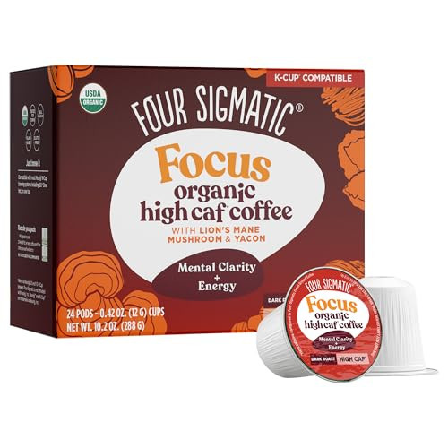 Four Sigmatic High Caffeine Mushroom Coffee K-Cups | Organic Dark Roast Coffee with Lion’s Mane & Chaga | Focus & Immune Support | Vegan & Keto | Sustainable Pods | 24 Count | Amazon (US)