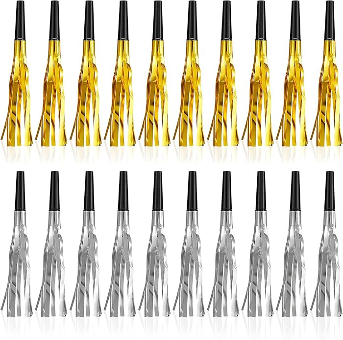 48Pcs Happy New Year Noise Makers, Gold and Silver Metallic Fringed Party Blowers New Years Noise... | Amazon (US)