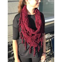 Crocheted Infinity Fringe Scarf Handmade Triangle Scarf | Etsy (US)