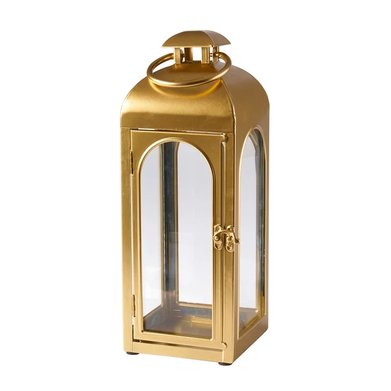Better Homes & Gardens Gold Metal Lantern Candle Holder with Clear Glass Panels | Walmart (US)