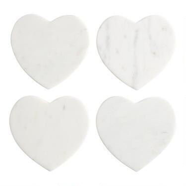 White Marble Heart Coasters 4 Pack | World Market