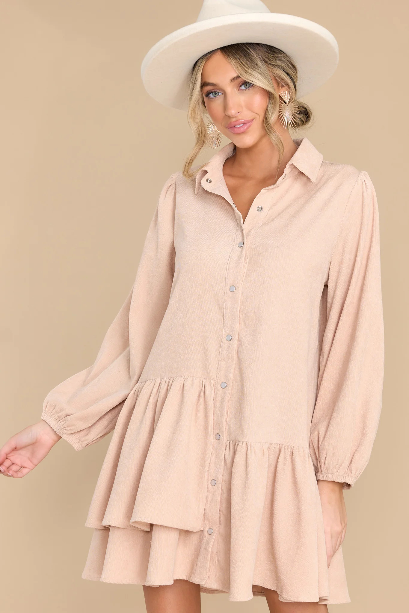 Gracefully Flowing Beige Dress | Red Dress 