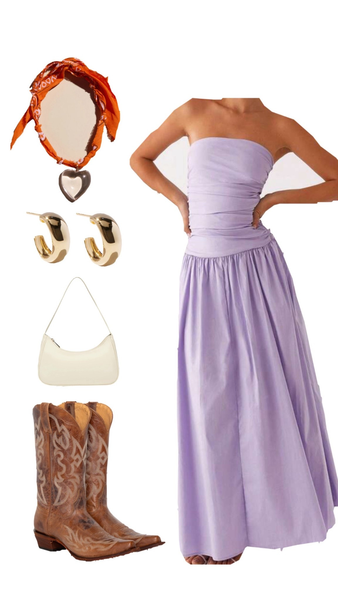 clemson game day outfits, game day outfits, maxi dresses, purple maxi dress, bandana necklace, Clemson outfit inspo, game day outfit inspo, purple outfits, cowboy boots, country concert inspo 