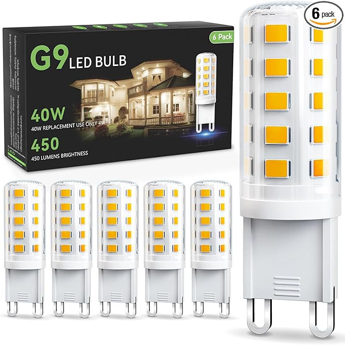 TJOY G9 LED Bulb 4W, 3000K Soft Warm White 6 Pack, Equivalent 40 Watt T4 G9 Halogen Replacement, ... | Amazon (US)