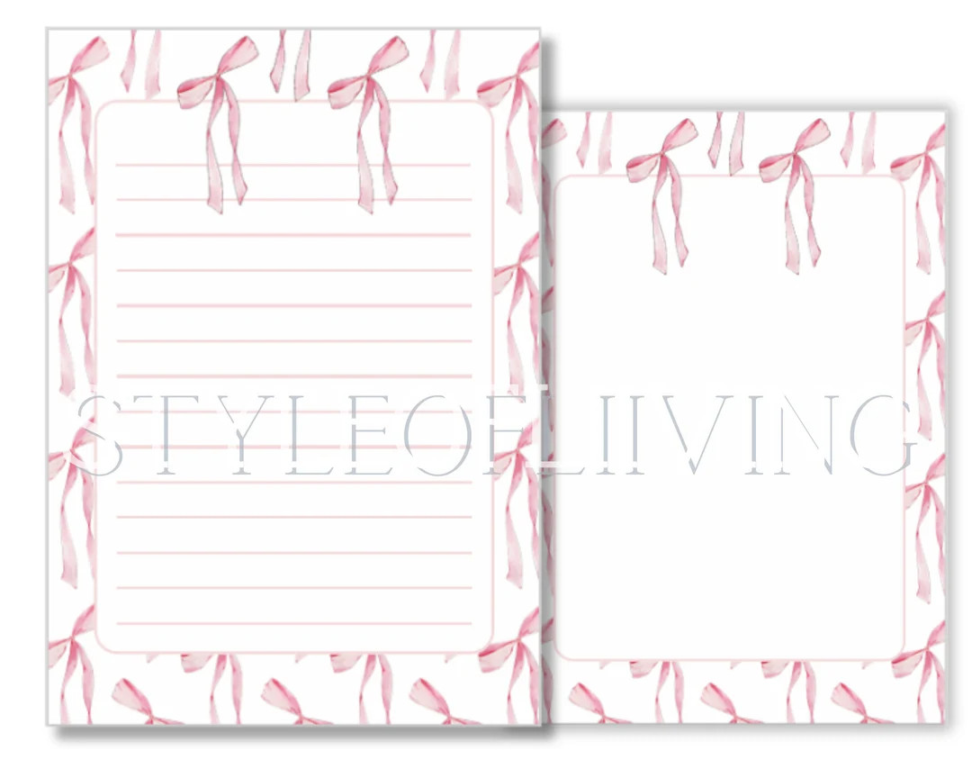Pink Bows Blank Stationery Instant Download With or Without Lines Notepad A4 Printable Baby Girl ... | Etsy (US)