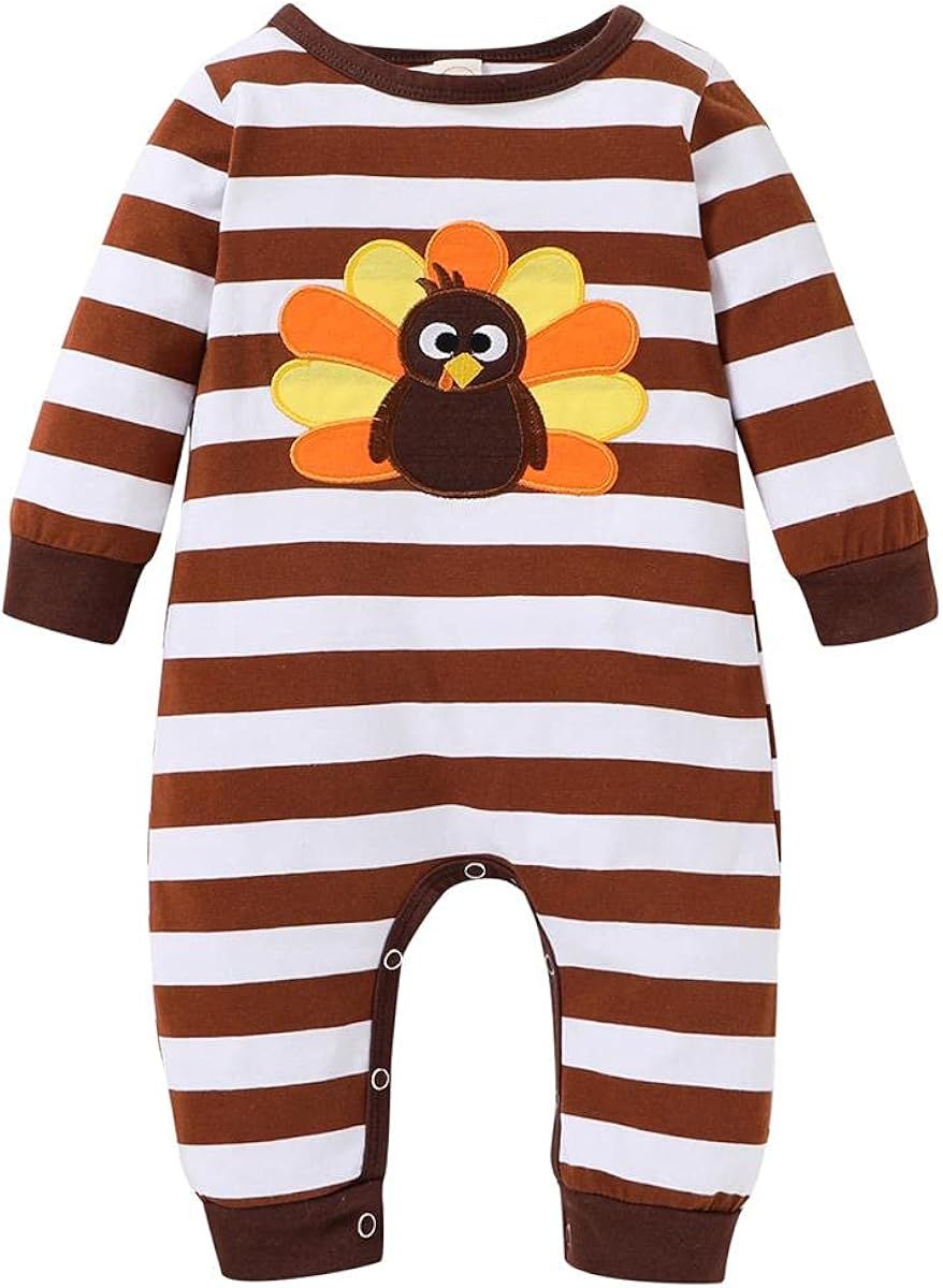 Infant Baby Girls Boys Fall Outfit Stripe Pumpkin Romper One Piece Jumpsuit Halloween Onesies Smo... | Amazon (US)