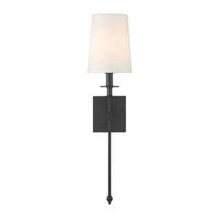 Calera 1-Light Coal Black Wall Sconce with White Linen Shade | The Home Depot