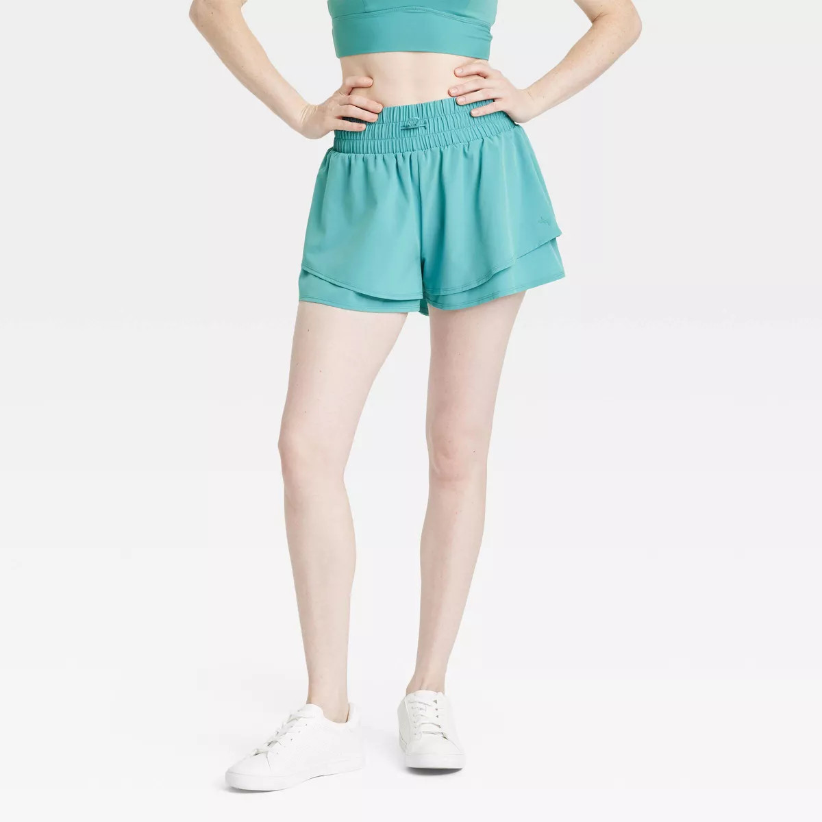 Women's Double Layer Woven Mid-Rise Shorts 2.5" - JoyLab™ Teal Green M | Target