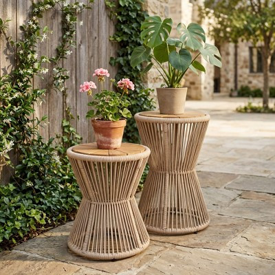 Christopher Knight Home Nara Outdoor 2-Piece Side Table Acacia Wood & Woven Rope, Beige/Light Teak | Target