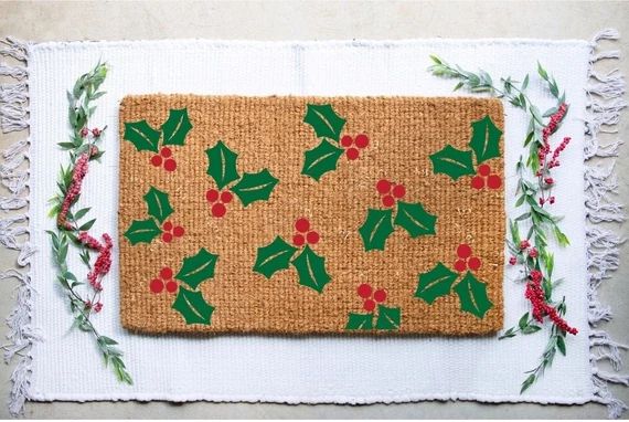 Holly Doormat Pattern Doormat Christmas Doormat  Cute | Etsy | Etsy (US)