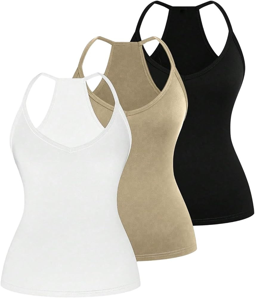 SOLY HUX Women's Plus Size V Neck Camisole 3 Packs Sleeveless Basic Tops Slim Fit Racerback Cami ... | Amazon (US)