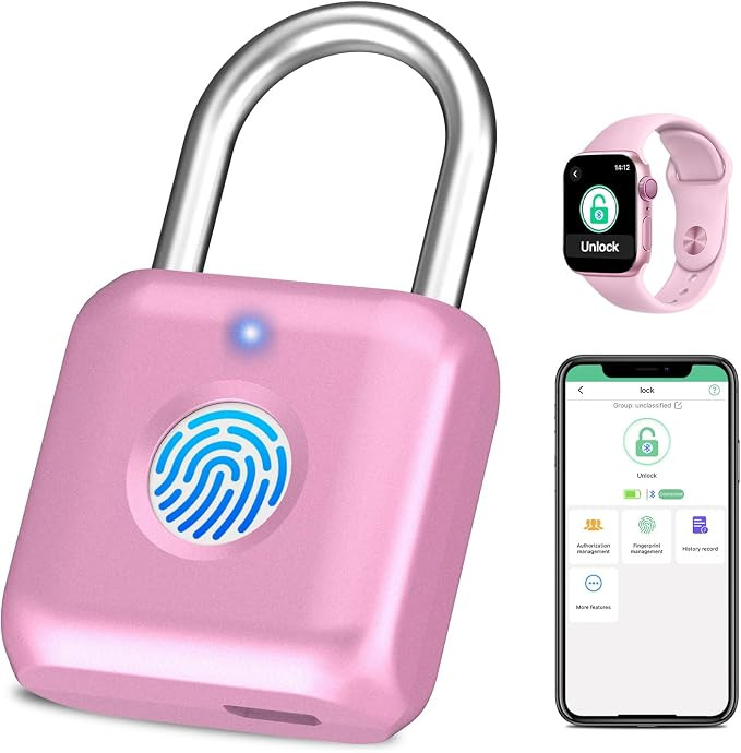 Fingerprint Padlock eLinkSmart Gym Locker Lock for Girls Women with Phone App iOS Watch Metal Key... | Amazon (US)