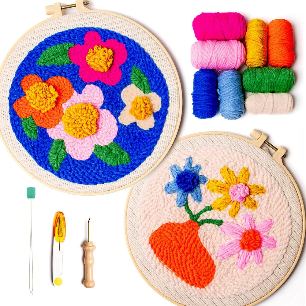 Spinny Punch Needle Kit, Set Of Two Floral Monks Cloth, Includes Beginner Video Tutorials and Eas... | Amazon (US)