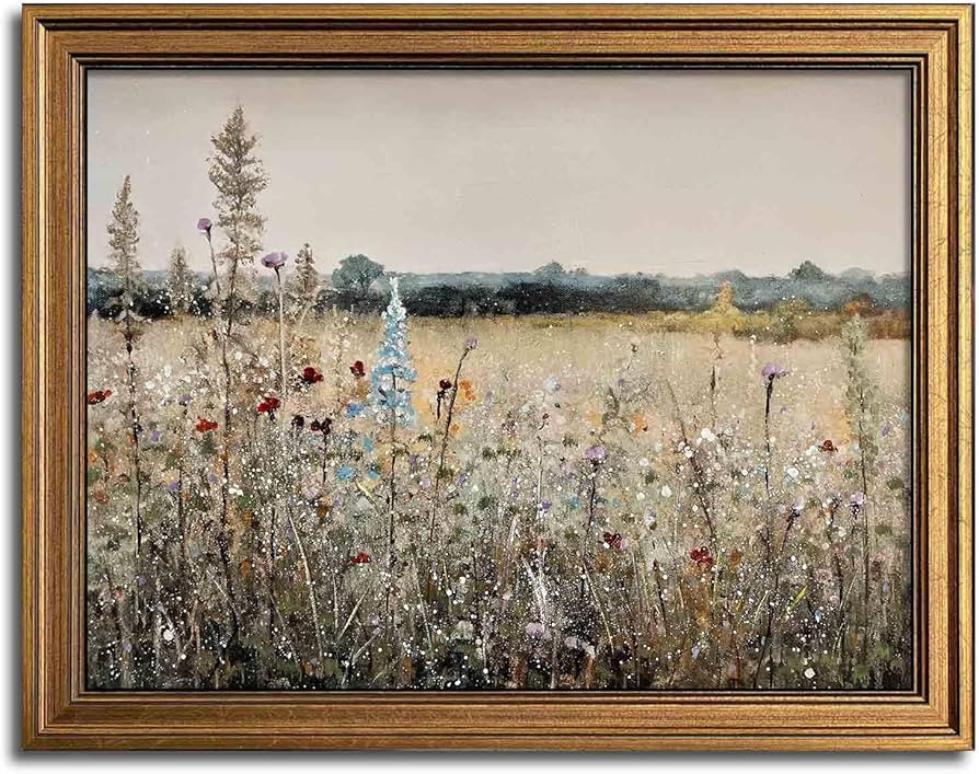 Gold Framed Vintage Wall Art Classical French Landscape Wildflowers Botanical Painting Canvas Pri... | Amazon (US)