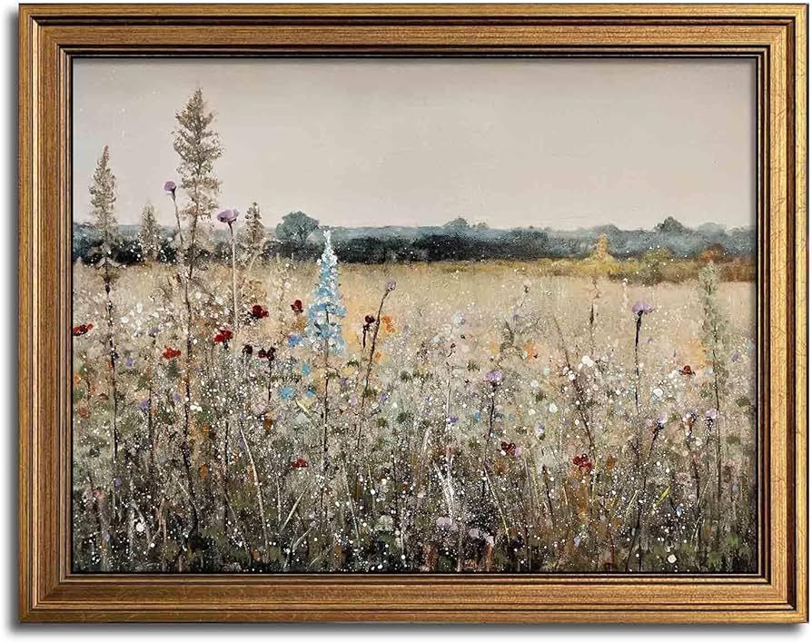 Gold Framed Vintage Wall Art Classical French Landscape Wildflowers Botanical Painting Canvas Pri... | Amazon (US)