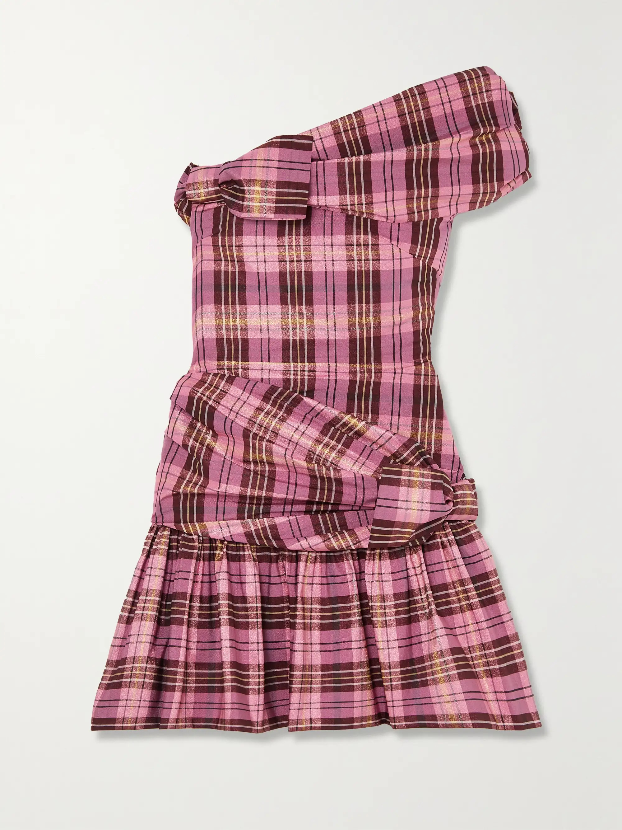 Dimitria one-shoulder bow-detailed checked metallic woven mini dress | NET-A-PORTER (UK & EU)